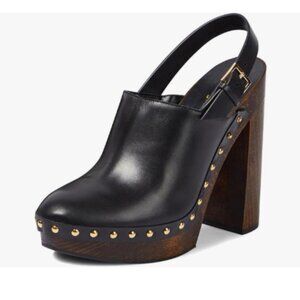 Black Chic Closed Toe Studded Clog Platform Slingback Buckle Block Heels Pumps